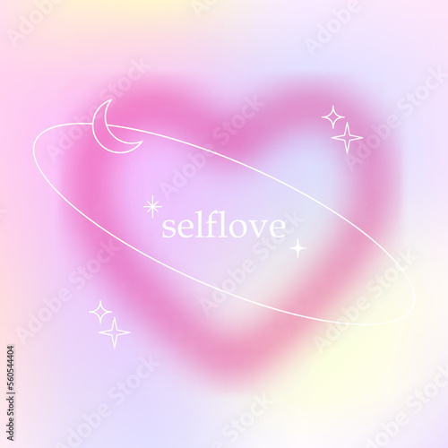 Vector illustration of beautiful gradient trendy love heart. Self love and selfcare concept modern card with blurred background for banner, t-shirt, postcard, greeting card, fashion