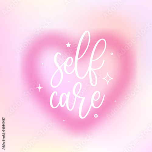 Vector illustration of beautiful gradient trendy love heart. Self love and selfcare concept modern card with blurred background for banner, t-shirt, postcard, greeting card, fashion