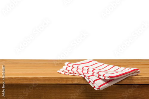 Wooden table with color tablecloth