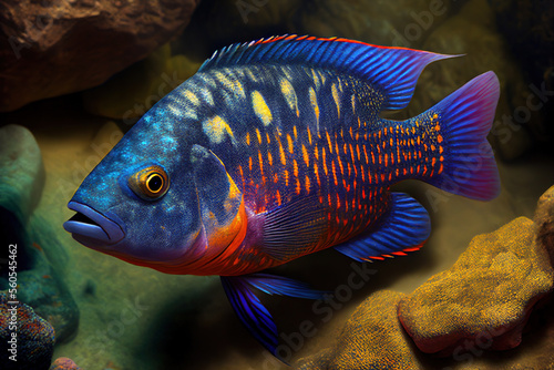 cichlid fish. realistic 3d render. Generative AI photo