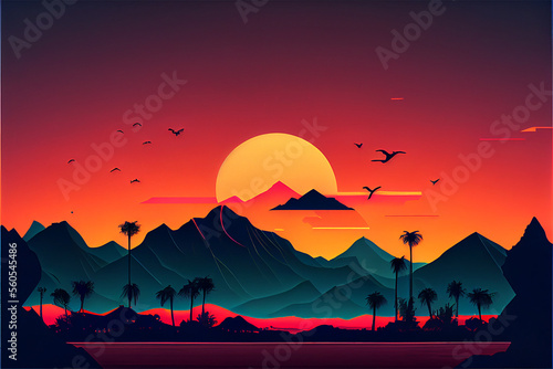 Beautiful sunset in an abstract landscape