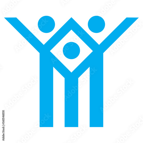 Blue and white vector graphic of a map symbol for a country park. It is an abstract design representing trees, and people engaged in outdoor activity