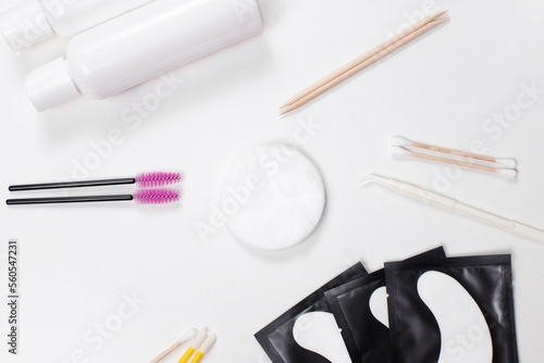 tools for correcting eyelashes and eyebrows on the surface. beautician