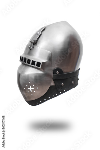 Iron knight helmet on white.
