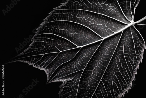 Leaf veins textures in black and white for backgrounds and wallpaper. Texture background. Abstract background. Macro photography. Close up. Generative AI © 2rogan