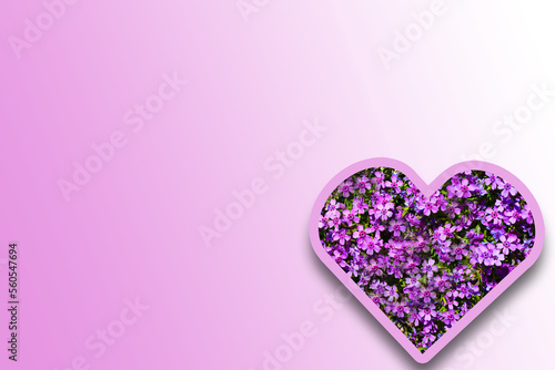 On a gradient lilac-white background, a heart with small pale pink flowers inside. Easy and joyful!