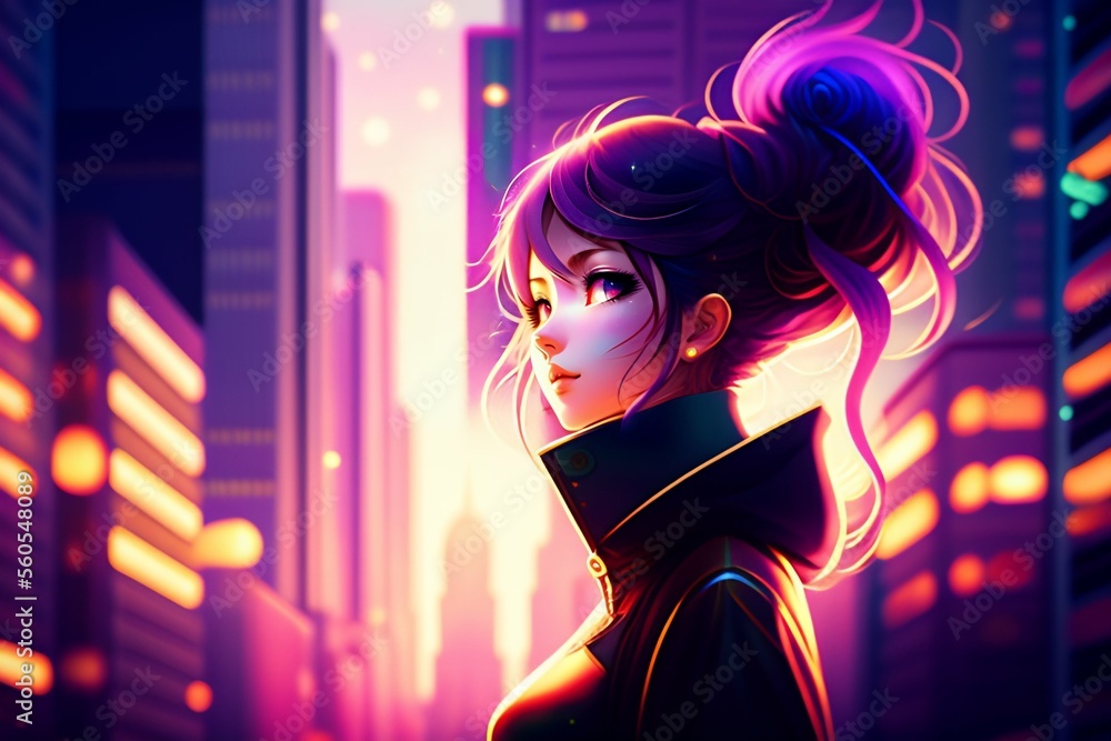 lofi girl anime art, ai generated art, wallpaper HD, cover art Stock