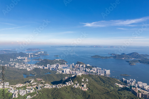 Beautiful aerial view of Mountains, Lamma Island and Aberdeen of Hong Kong
