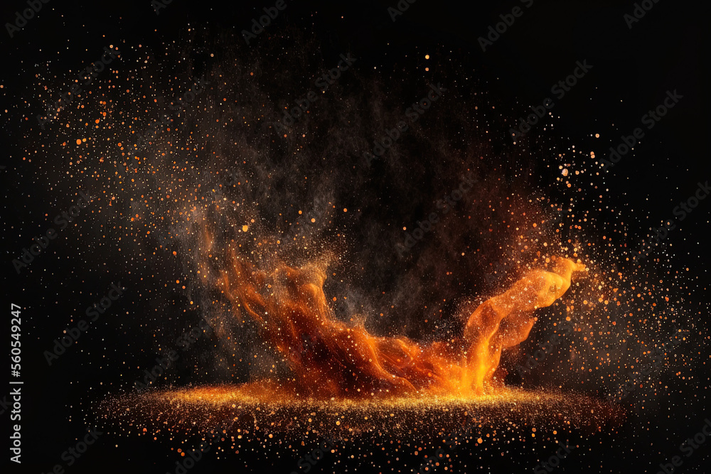 Fire embers particles over black background. Fire sparks background