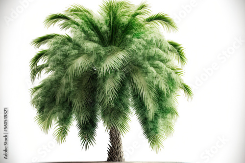Beautiful green palm tree, isolated on white. Generative AI © 2rogan