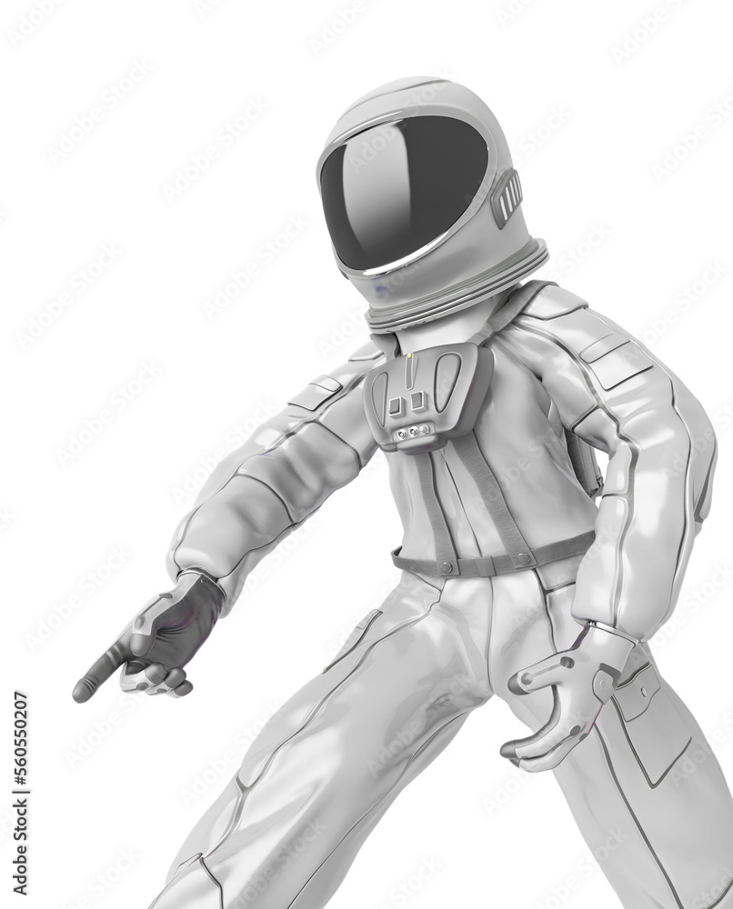 astronaut girl is in discover pose on close up view astronaut girl is in discover pose on close up view