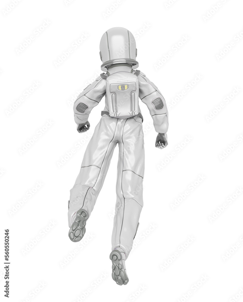 astronaut girl is walking on space in rear view