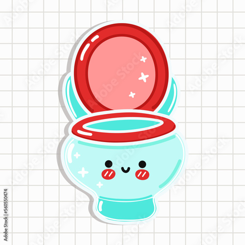 Cute funny toilet sticker character. Vector hand drawn cartoon kawaii character illustration icon. Isolated on background. Toilet character concept