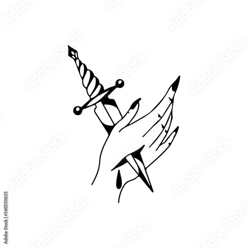 vector illustration of a dagger stabbed hand