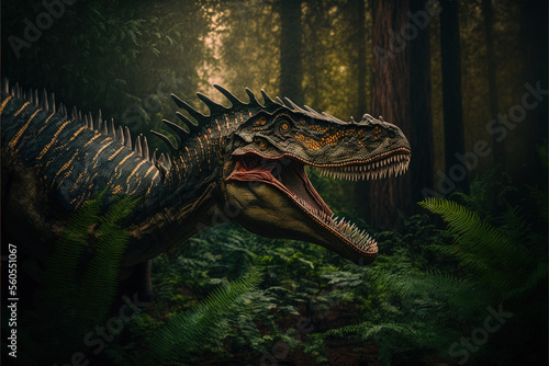 Spinosaurus dinosaur, ancient carnivore dinosaur, extinct animal. Generative AI photo