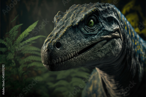 Velociraptor dinosaur, ancient carnivore dinosaur, extinct animal. Generative AI photo