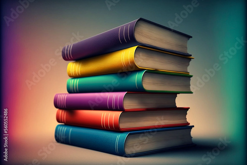 Bücherstapel auf pastellfarbenen Hintergrund mit Platzhalter, Ai generiert