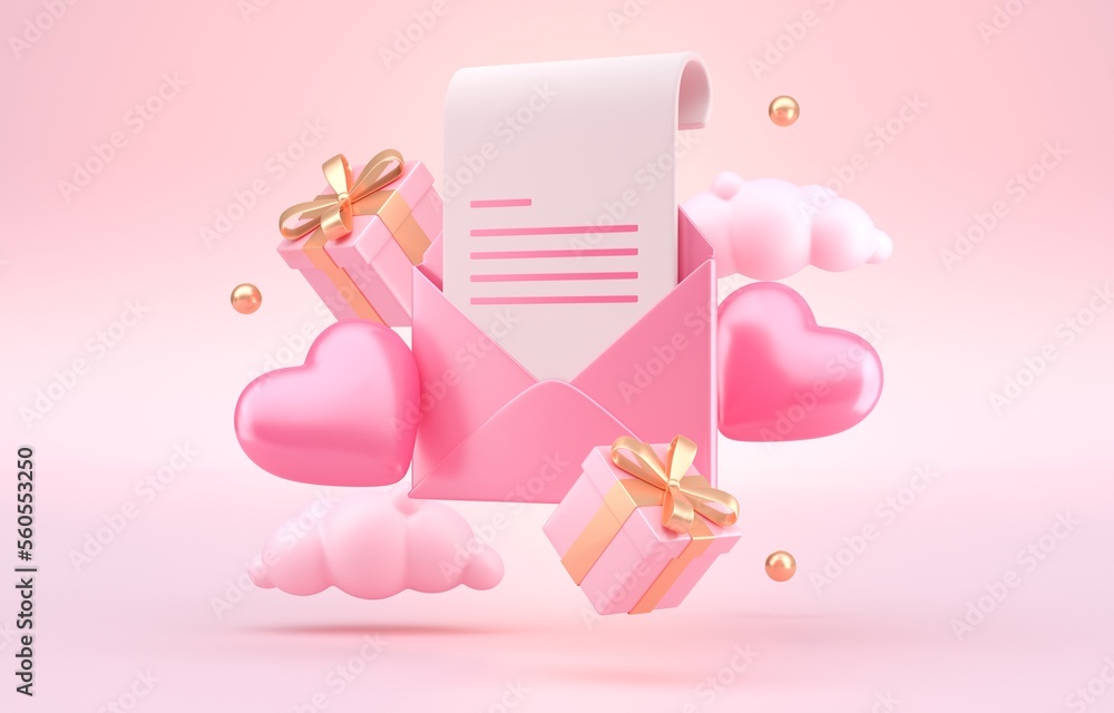 Valentine's Day Letter. 3D Illustration