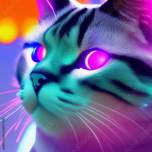 portrait of a cat in multicolored, generique ai