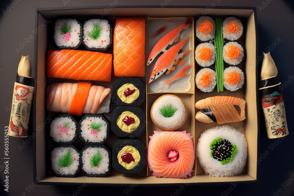 Stockillustratie Nigiri, Norwegian salmon, butterfish, bluefin tuna