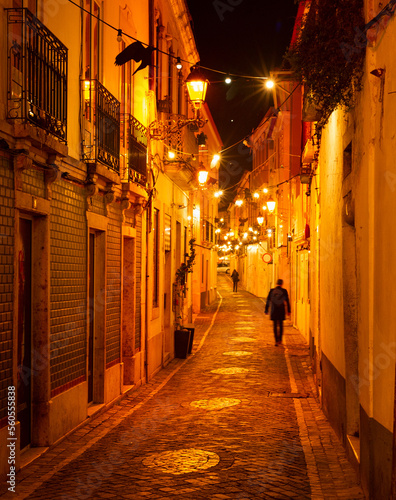 Illuminated night old street Porto