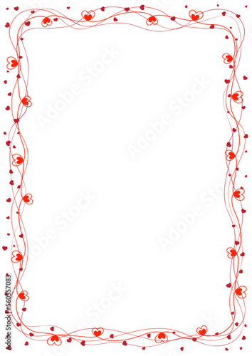 Elegant frame with decorative rosy hearts. Perfect for wedding invitations, postcards, decor