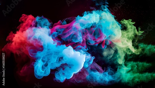 Multi colored artistic smoke wall paper on a black background generative ai 