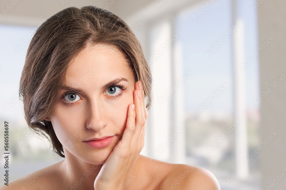 Happy young woman enjoy ideal skin Happy young woman enjoy ideal skin
