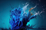 Water Splash in the Abstraction on a Blue Background. Generative AI