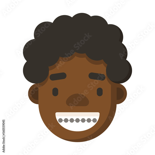 Young male face with teeth braces. Head, avatar, profile picture, portrait, flat icon.