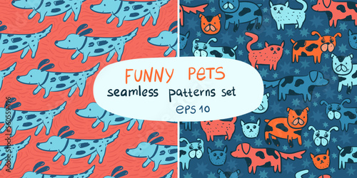 Modern trendy patterns set with pets