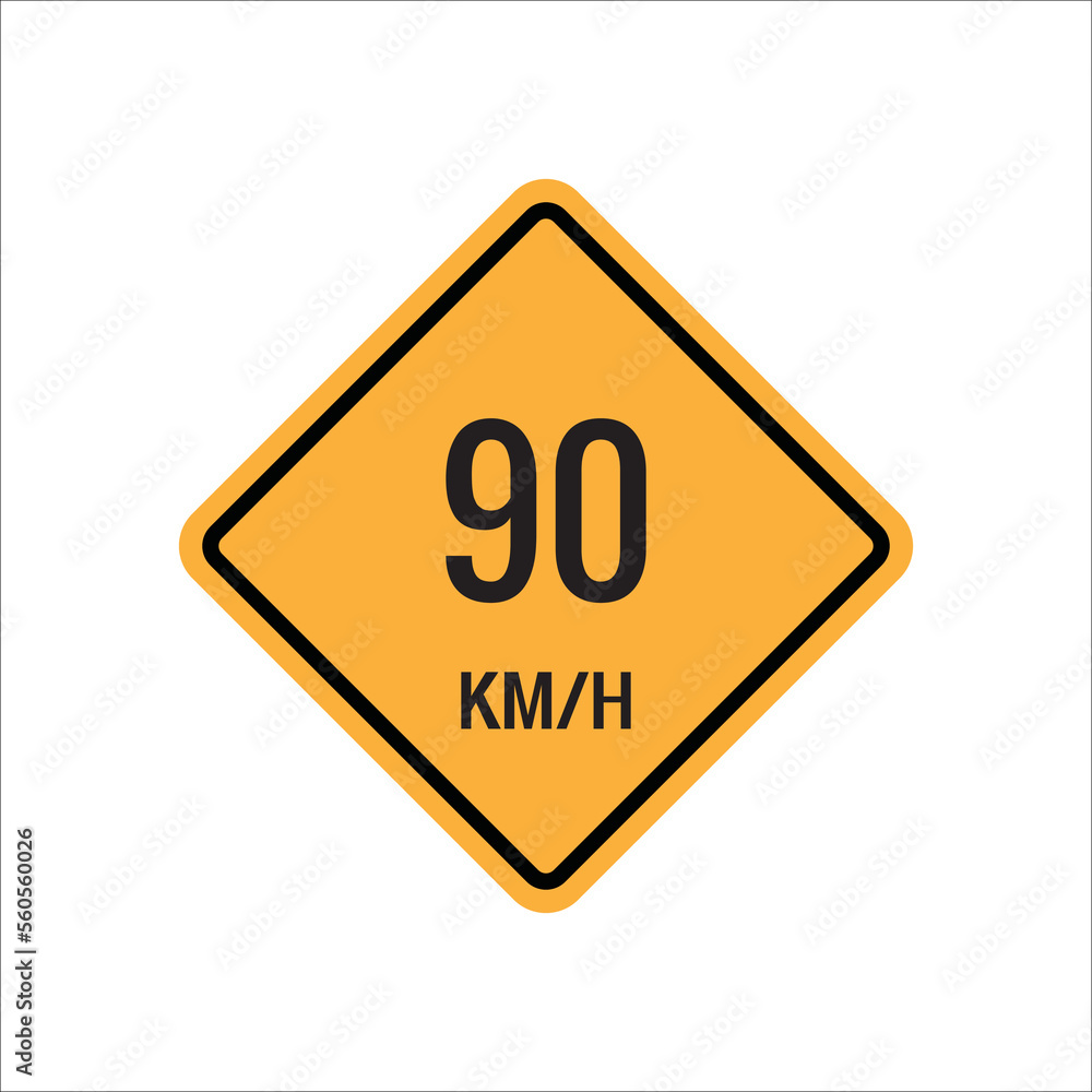 90 km Maximum Speed limit sign icon on white background vector illustration. 90 km Maximum Speed limit sign icon on white background vector illustration.