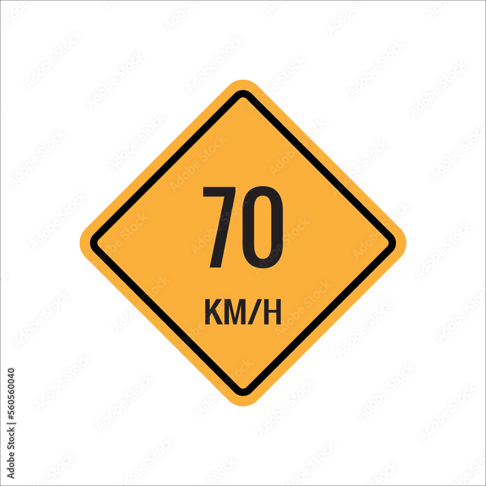 70 km Maximum Speed limit sign icon on white background vector illustration. 70 km Maximum Speed limit sign icon on white background vector illustration.