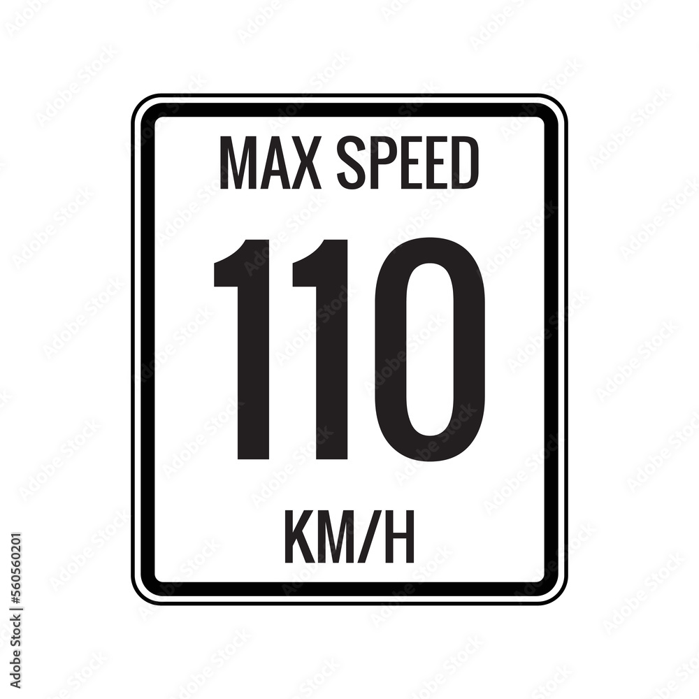 Maximum Speed limit sign 110 kmh sign icon on white background vector illustration Maximum Speed limit sign 110 kmh sign icon on white background vector illustration