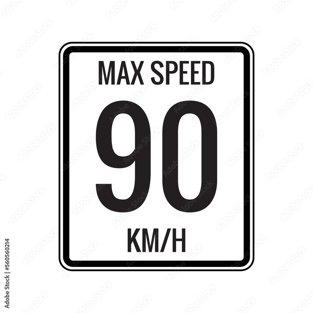 Maximum Speed limit sign 90 kmh sign icon on white background vector illustration Maximum Speed limit sign 90 kmh sign icon on white background vector illustration