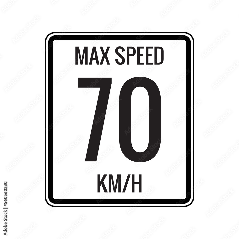 Maximum Speed limit sign 70 kmh sign icon on white background vector illustration Maximum Speed limit sign 70 kmh sign icon on white background vector illustration