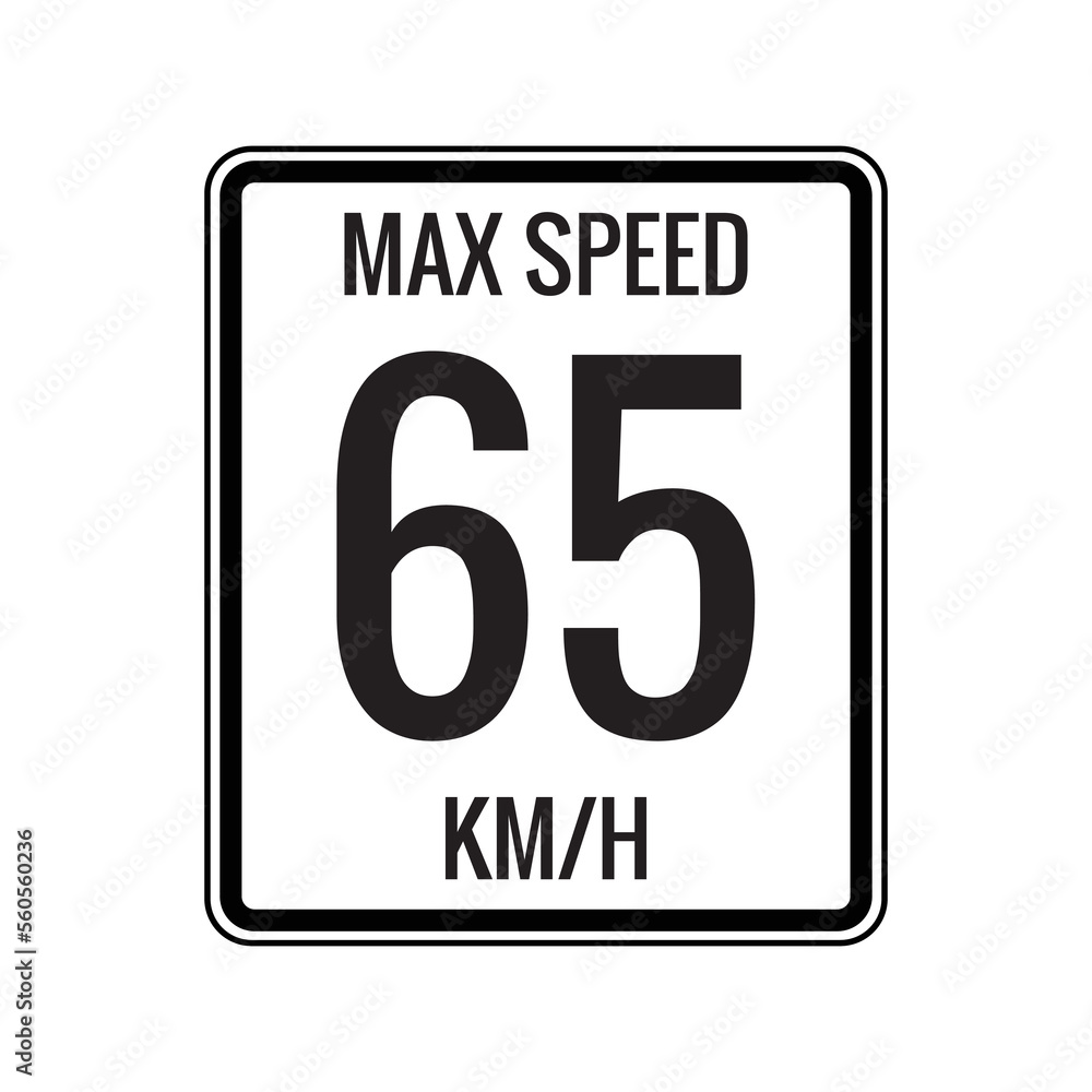 Maximum Speed limit sign 65 kmh sign icon on white background vector illustration Maximum Speed limit sign 65 kmh sign icon on white background vector illustration