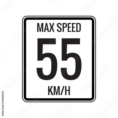 Maximum Speed limit sign 55 kmh sign icon on white background vector illustration photo