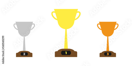 Gold, silver and bronze winners cup. Winner's cap . Sport concept .Trophy icon set. vector 10 eps