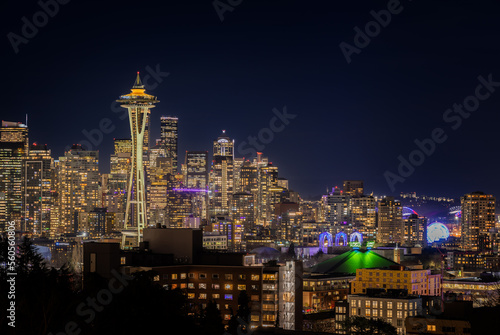 Seattle city skyline at night. View from Kerry Park
