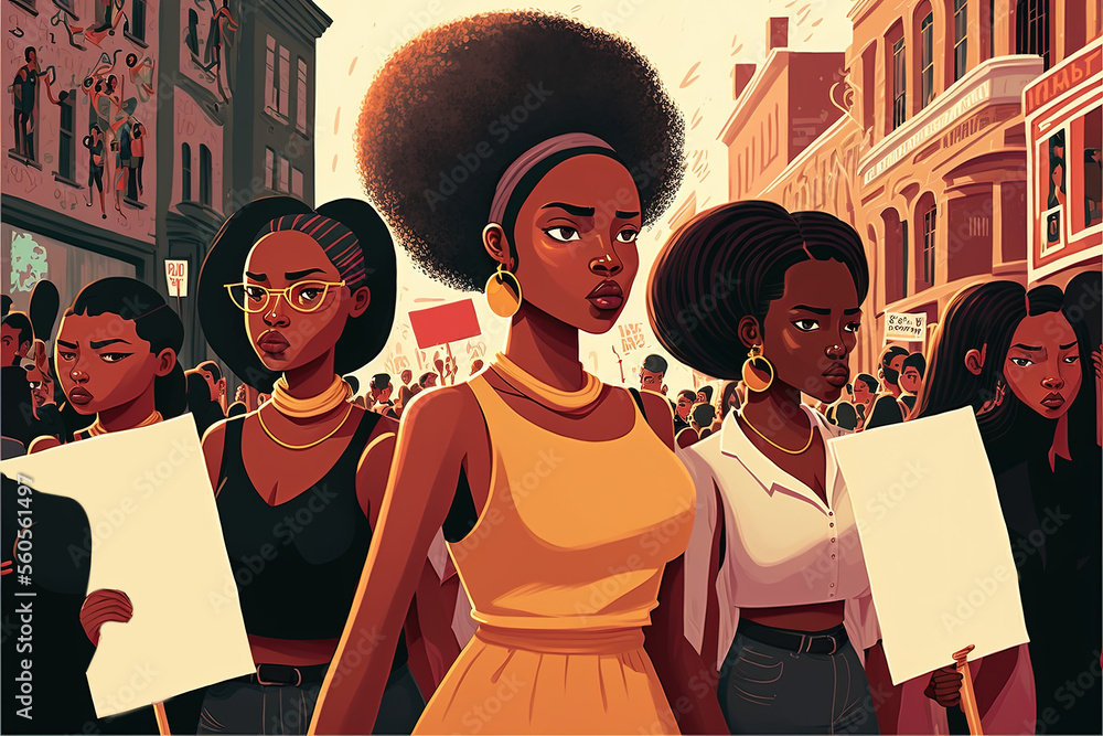 youthful activism black girls fight for equality, generative ai Stock