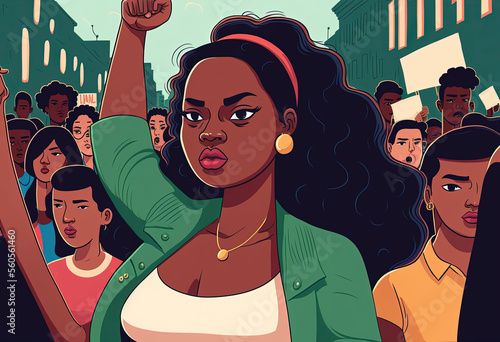 young african american girls march for equality, generative ai