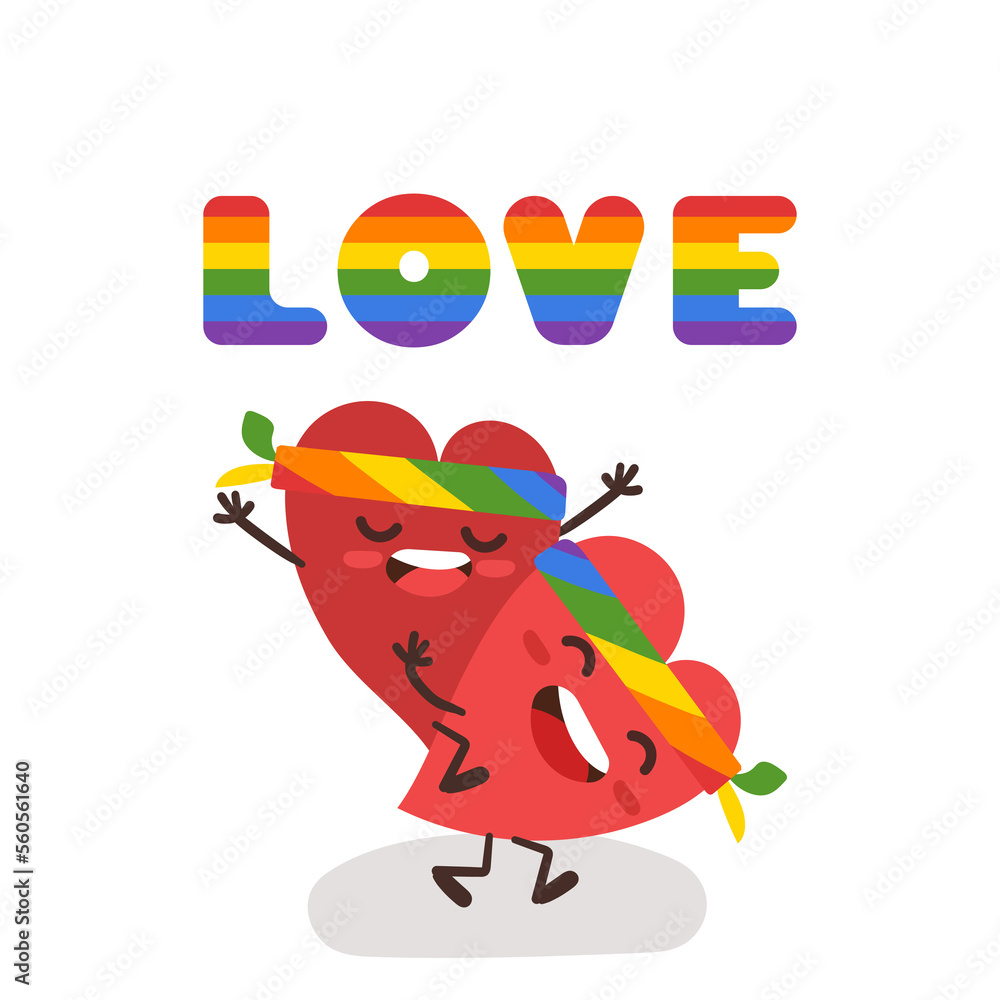 Cute hearts with Rainbow bandana for LGBT rights. illustration valentine's day card