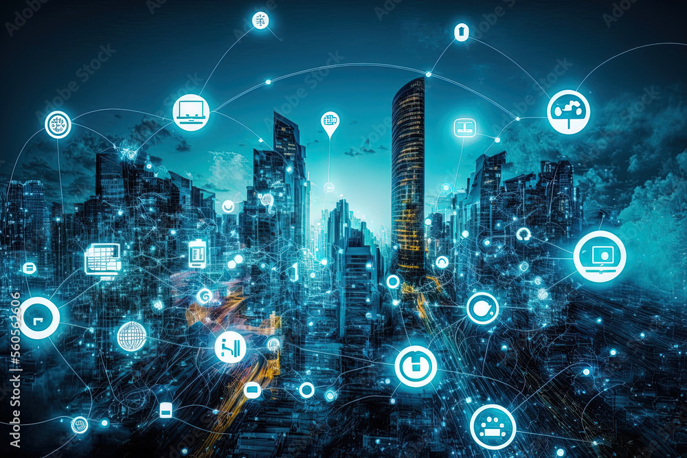 IoT (Internet of Things) and smart city concepts ICT (Information Communication Technology) (Information Communication Technology). Generative AI