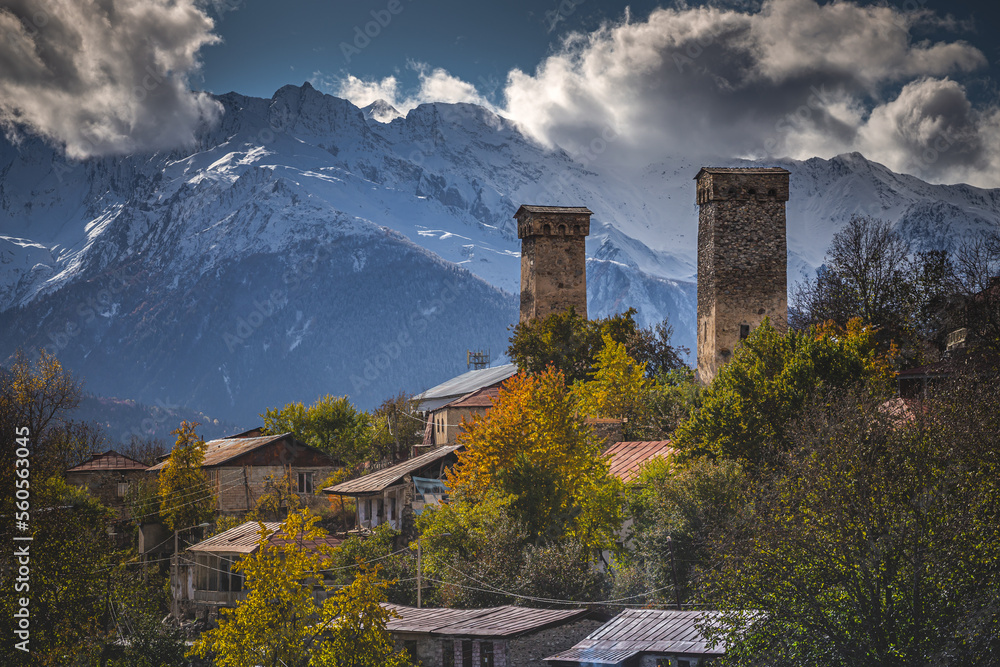 village in the mountains and Svan towers