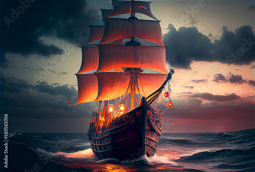 Ancient ship sailing the oc...