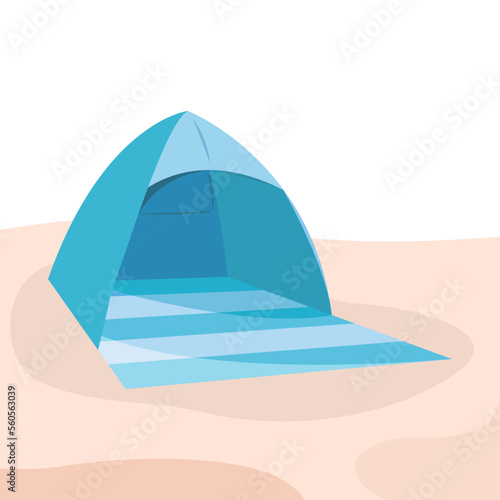 Beach camping tent vector illustration on white background. Beach tent for summer outdoor camping. Lightweight sun shade tent.