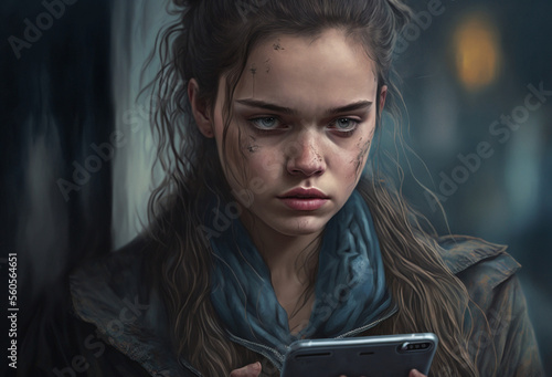 a young woman with a mobile...