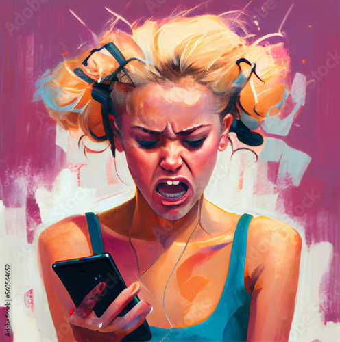 a young screaming woman usi...