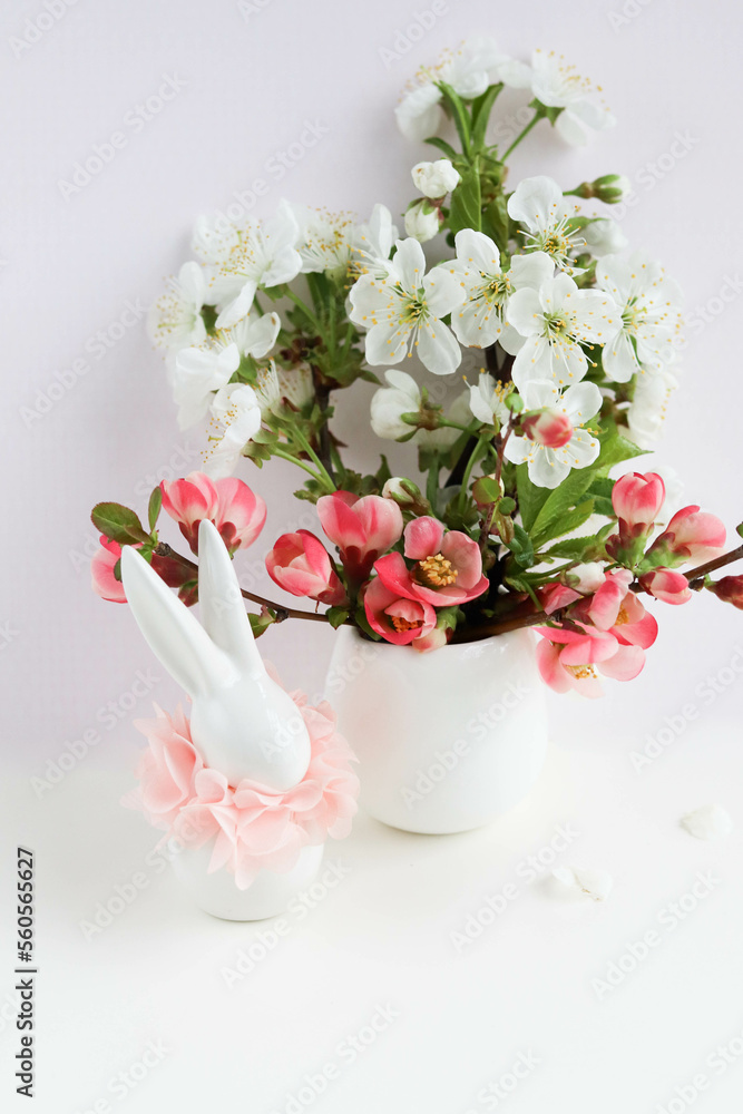Easter card design. spring flowers, easter eggs and easter bunny Easter card design. spring flowers, easter eggs and easter bunny